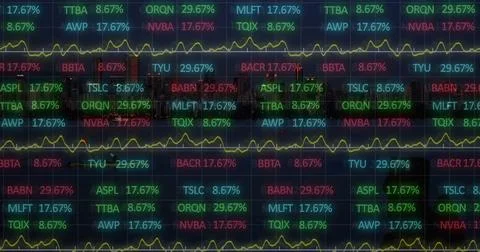 Image of data processing over cityscape Stockillustratie