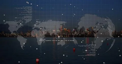 Image of data processing over cityscape Ilustração Stock