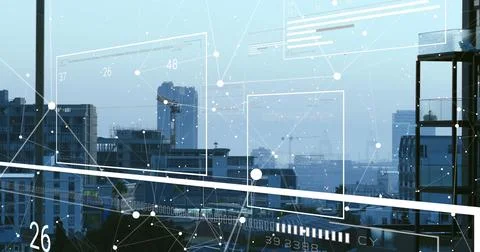 Image of data processing over cityscape Ilustração Stock