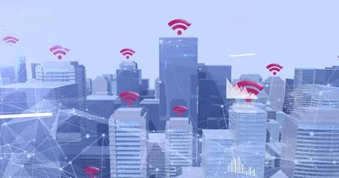 Image of data processing over cityscape Ilustração Stock