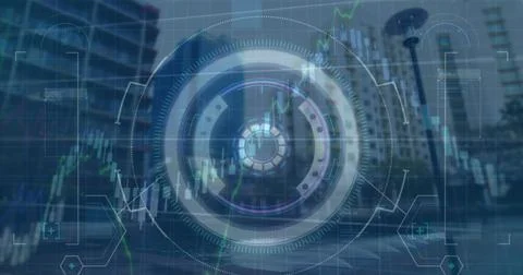 Image of data processing over cityscape 스톡 일러스트