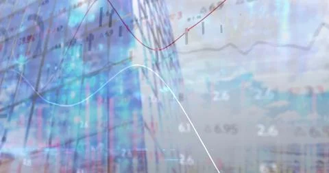 Image of data processing over cityscape Illustrazione stock