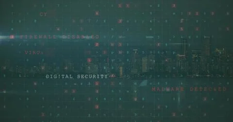 Image of data processing over cityscape Illustrazione stock