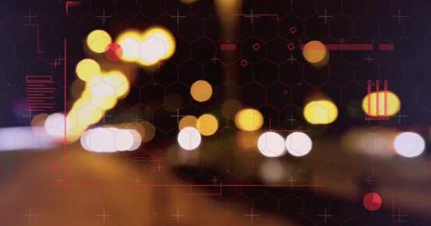 Image of data processing over cityscape Illustrazione stock