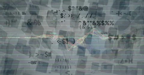 Image of data processing over cityscape イラスト素材