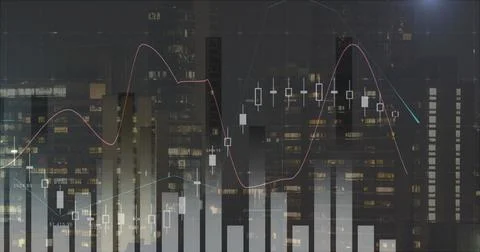 Image of data processing over cityscape Illustrazione stock
