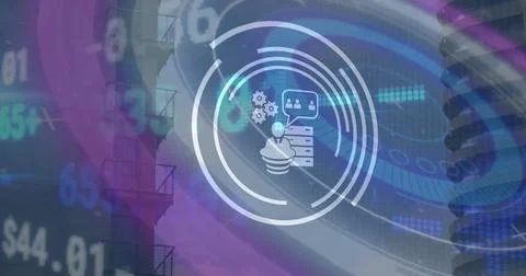 Image of data processing over cityscape Illustrazione stock