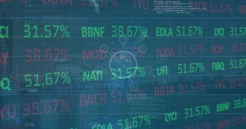 Image of data processing over cityscape Illustrazione stock