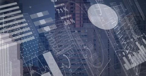 Image of data processing over cityscape Stockfoto's