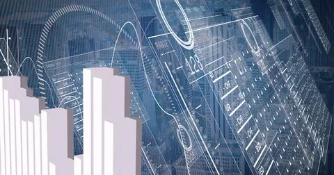 Image of data processing over cityscape 写真素材