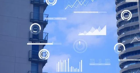 Image of data processing over cityscape Stockfoto's