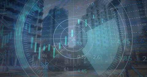 Image of data processing over cityscape Stock Photos