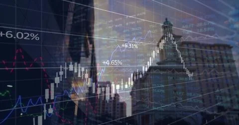 Image of data processing over cityscape 스톡 사진