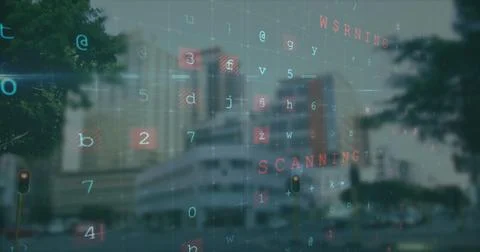 Image of data processing over cityscape Stockfoto's