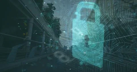 Image of data processing over cityscape 스톡 사진