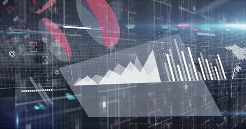 Image of data processing over cityscape Foto stock