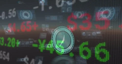 Image of data processing over clock and black background Stock Illustration