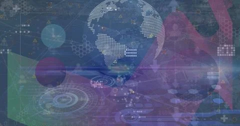 Image of data processing over clock and globe Stockillustratie