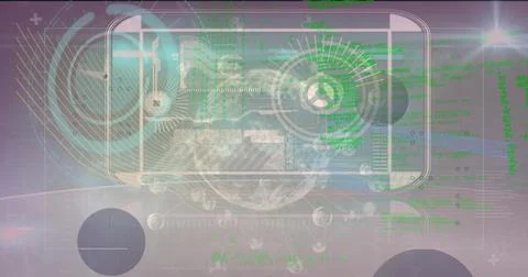 Image of data processing over clock and globe Illustrazione stock