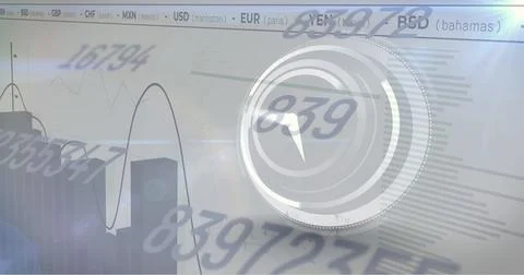 Image of data processing over clock and white background Foto stock