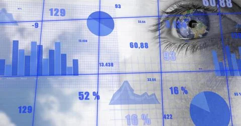 Image of data processing over close up of man's eye Stock Photos