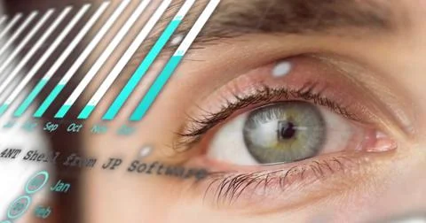 Image of data processing over close up of man's eye Stockfoto's