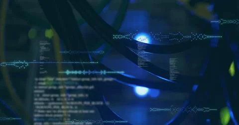 Image of data processing over close up of computer cables 스톡 사진