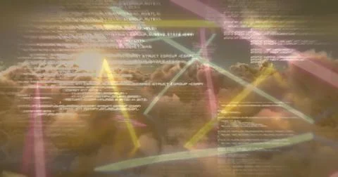 Image of data processing over clouds Stockillustratie