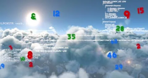 Image of data processing over clouds 写真素材