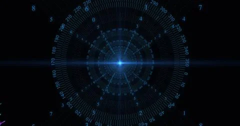 Image of data processing over colourful lines on black background Stock Illustration