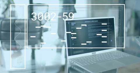 Image of data processing over computer on desk in office Illustrazione stock
