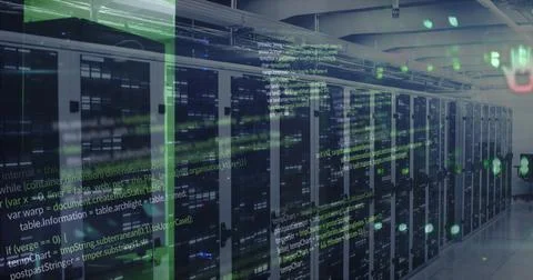 Image of data processing over computer servers Stock Illustration