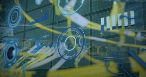 Image of data processing over computer wires 스톡 일러스트