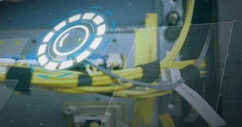 Image of data processing over computer wires 库存照片