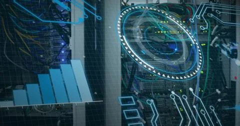 Image of data processing over computer wires Foto stock