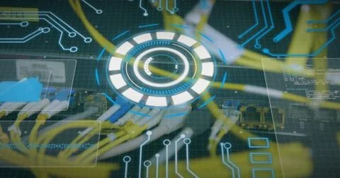 Image of data processing over computer wires Stock Photos