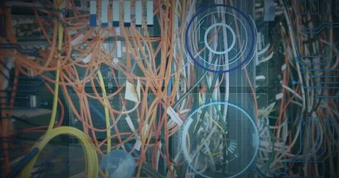 Image of data processing over computer wires Stock Photos