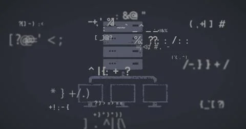 Image of data processing over computer icons 스톡 사진