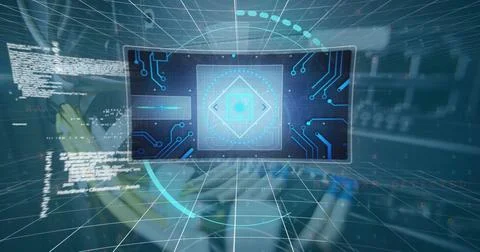 Image of data processing over computer wires Foto stock