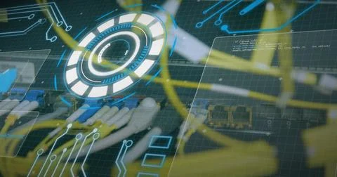 Image of data processing over computer wires Stock Photos