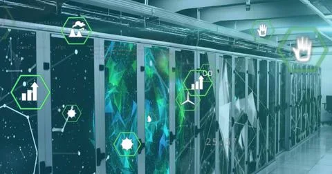 Image of data processing over computer servers Stock Photos