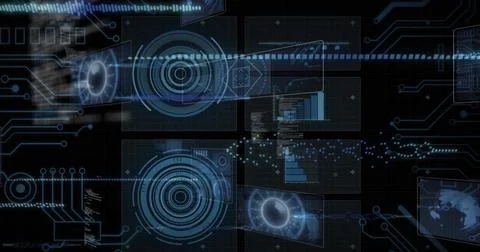 Image of data processing over computer circuit board 스톡 사진