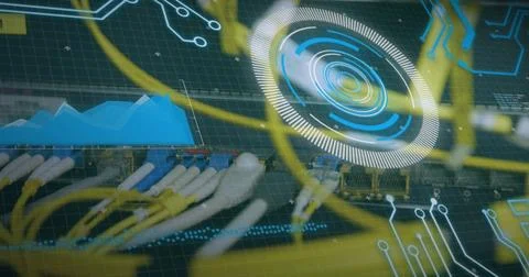 Image of data processing over computer wires Stock Photos