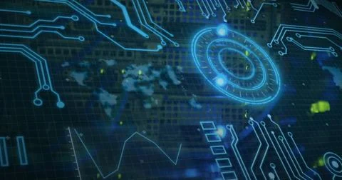 Image of data processing over computer wires Stock Photos