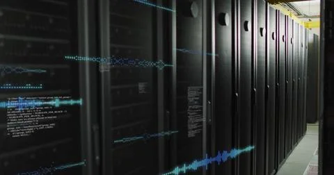 Image of data processing over computer server room 写真素材