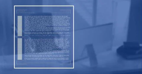 Image of data processing over computer in empty office Foto stock