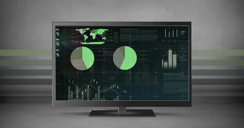 Image of data processing over computer screen 스톡 사진