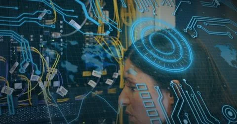 Image of data processing over computer wires Foto stock