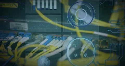 Image of data processing over computer wires Stock Photos