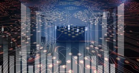 Image of data processing over computer circuit board Stockfoto's